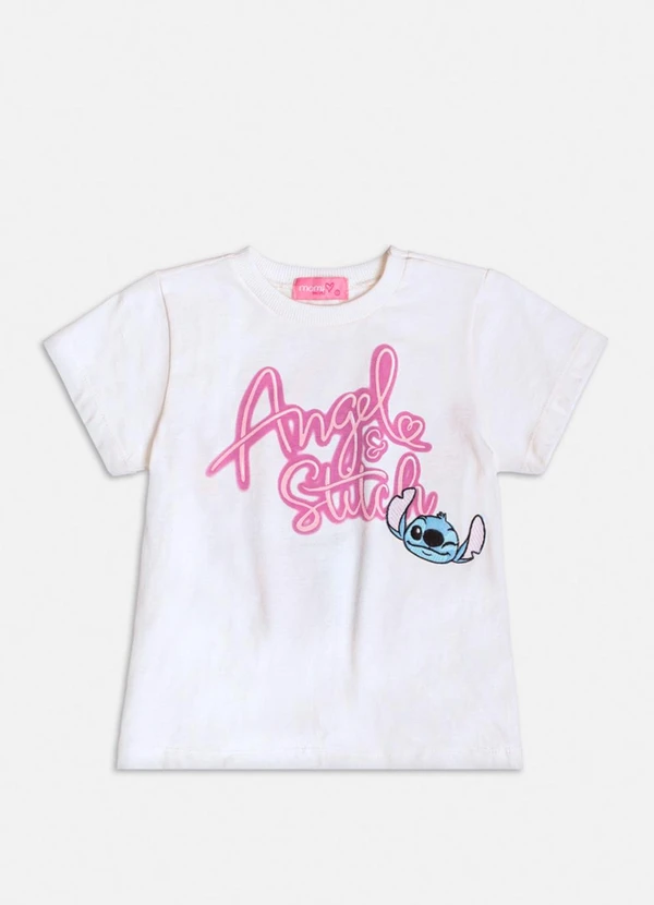 Momi - Blusa Manga Curta do Stitch com Patch Branco