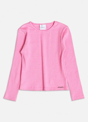 Momi - Blusa Manga Longa Básica Canelada Rosa - MOMI
