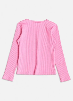 Momi - Blusa Manga Longa Básica Canelada Rosa - MOMI