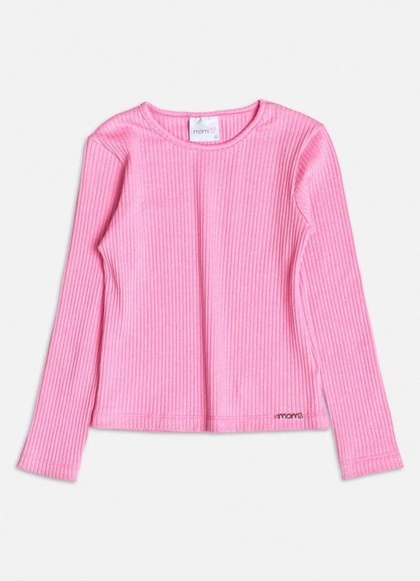 Momi - Blusa Manga Longa Básica Canelada Rosa