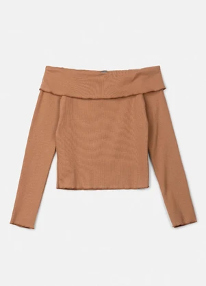 Authoria - Blusa Manga Longa Camel Ombro a Ombro Marrom - AUTHORIA