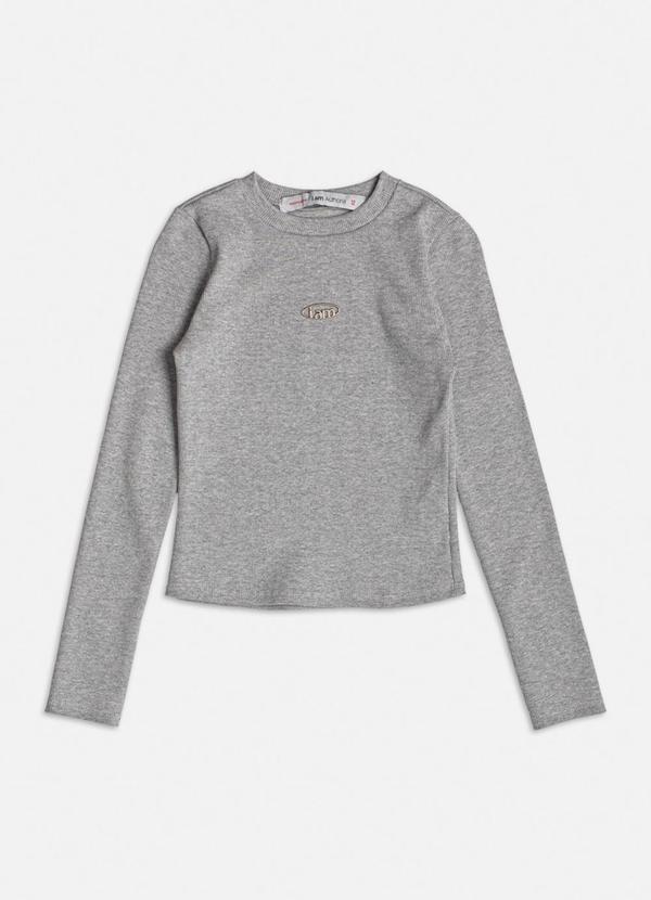 Authoria - Blusa Manga Longa de Ribana Mescla Cinza
