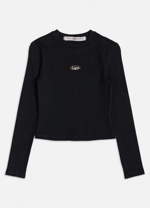 Authoria - Blusa Manga Longa de Ribana Preta Preto - AUTHORIA