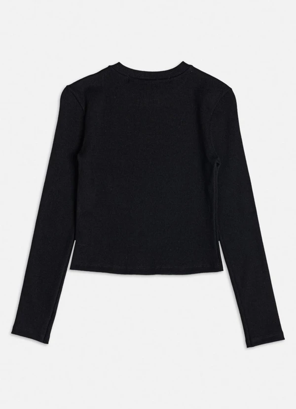 Authoria - Blusa Manga Longa de Ribana Preta Preto 2