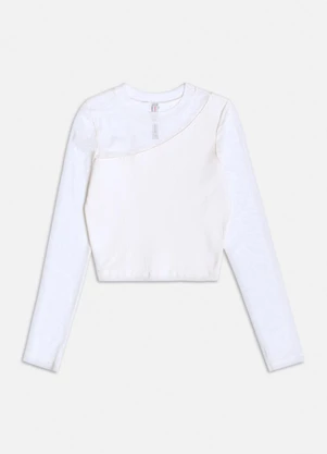 Authoria - Blusa Manga Longa de Tule com Recortes Branco - AUTHORIA