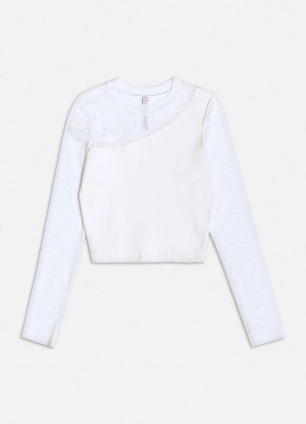Authoria - Blusa Manga Longa de Tule com Recortes Branco