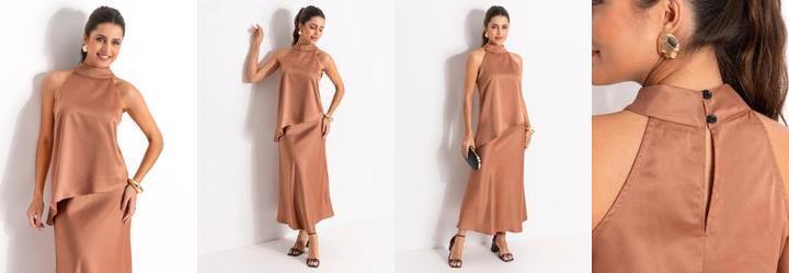 Blusa Marrom Claro em Tecido Acetinado