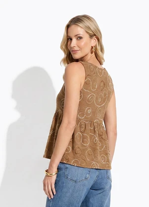 Quintess - Blusa Marrom em Malha Bordada - QUINTESS