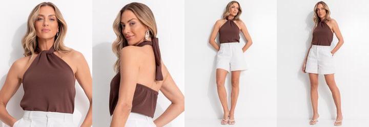 Blusa Marrom em Malha com Elastano