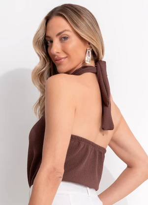 Quintess - Blusa Marrom em Malha com Elastano - QUINTESS