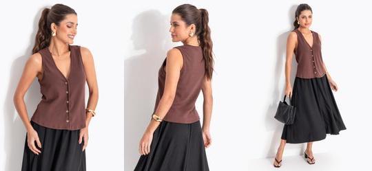 Blusa Marrom em Malha de Algod�o