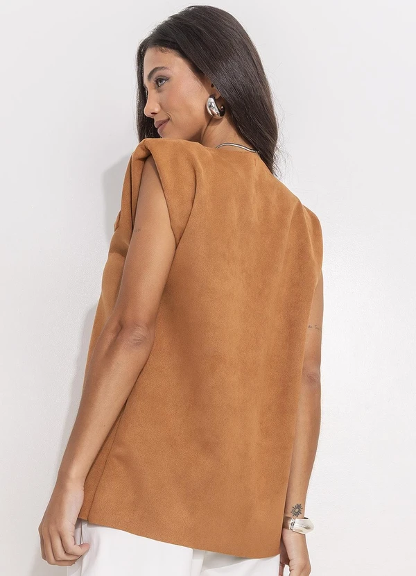 Quintess - Blusa Longa em Malha Suede Marrom com Design Assimétrico 2