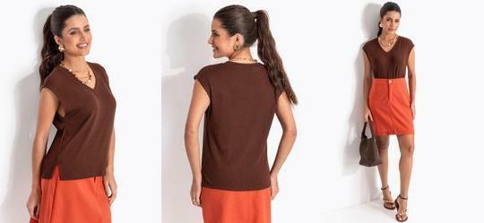 Blusa Marrom em Ribana Canelada