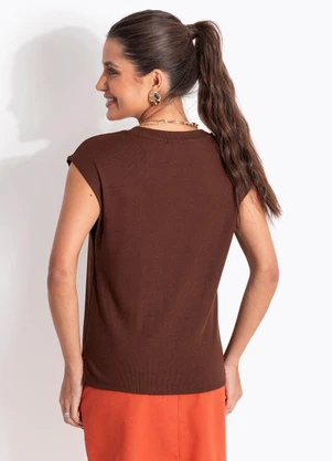 Quintess - Blusa Marrom em Ribana Canelada - QUINTESS