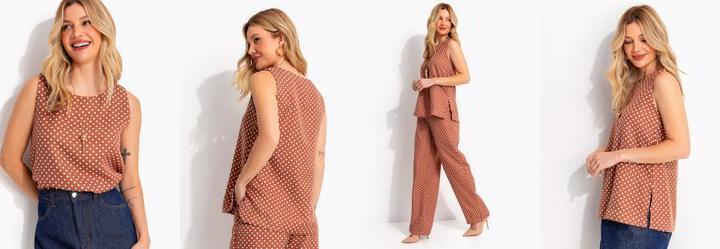 Blusa Marrom em Tecido Plano Maquinetado