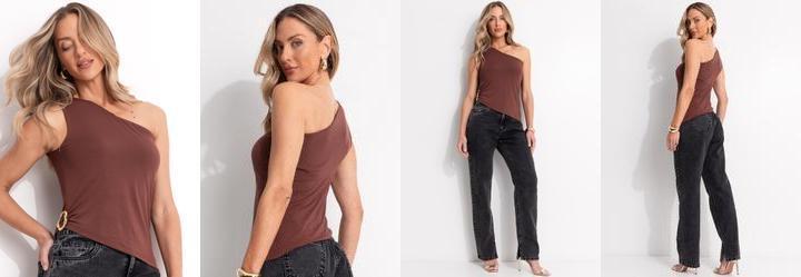 Blusa Marrom em Viscose com Elastano.