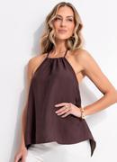 Blusa Marrom em Viscose Plana Sarjada