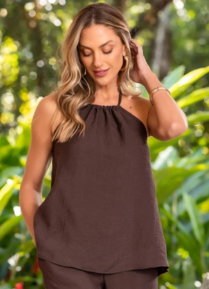 Escritório Roupas Frescas Para Trabalhar Blusa Marrom Em Viscose