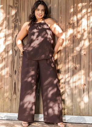Quintess - Blusa Marrom em Viscose Plana Sarjada - QUINTESS