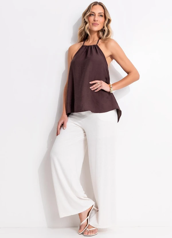 Quintess - Blusa Marrom em Viscose Plana Sarjada 12