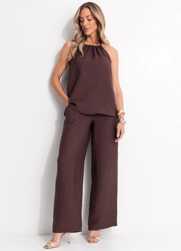 Quintess - Blusa Marrom em Viscose Plana Sarjada 9