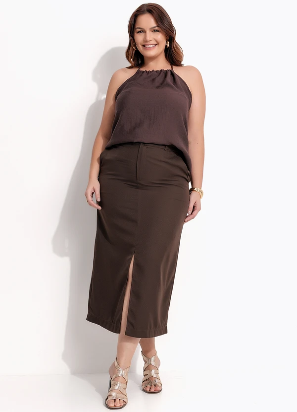 Quintess - Blusa Marrom em Viscose Plana Sarjada 3