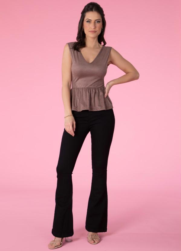 Outlet - Blusa Marrom Soltinha com Babados na Barra 3