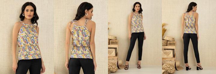 Blusa Mini Floral com Decote Halter e Amarrao