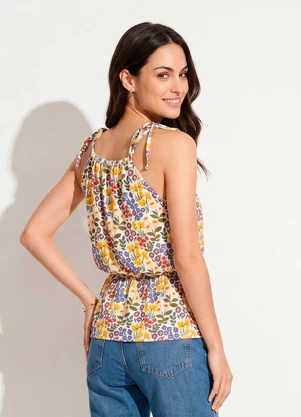 Quintess - Blusa Mini Floral com Decote Halter e Amarração - QUINTESS