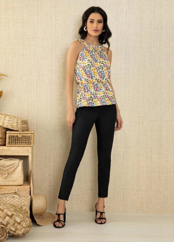 Quintess - Blusa Mini Floral com Decote Halter e Amarração 3