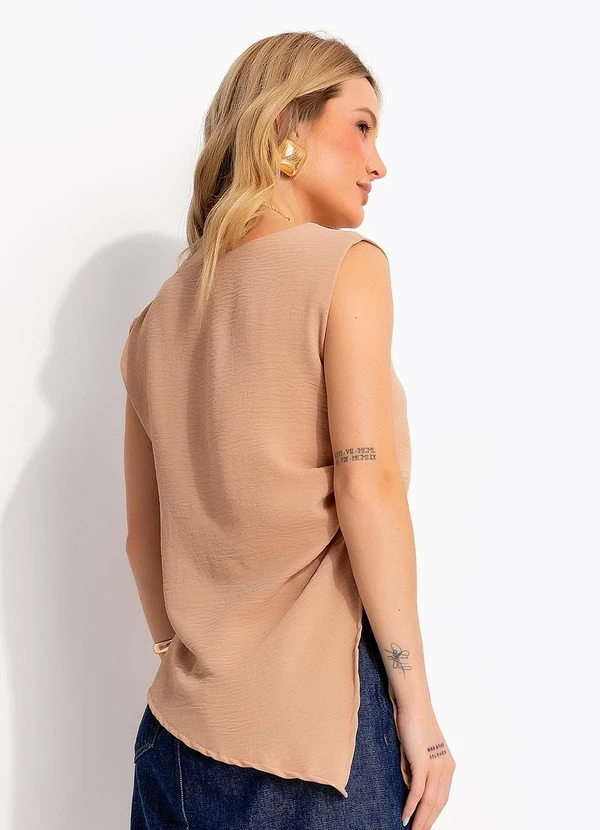 Quintess - Blusa Nude Air Flow sem Mangas com Drapeado Lateral e Fenda 2