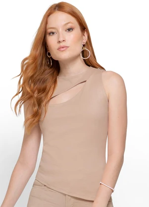 Enfim - Blusa Nude Assimétrica em Interlock - ENFIM