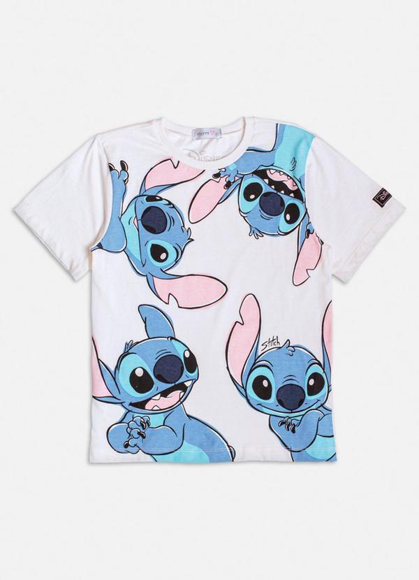 Momi - Blusa Off com Estampa do Stitch Branco