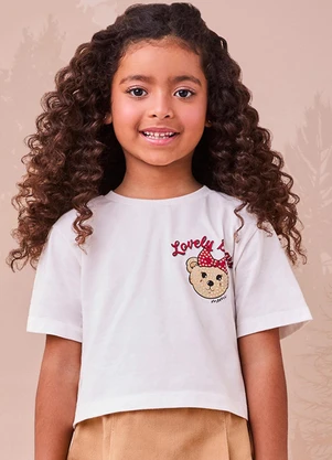 Momi - Blusa Off White com Estampa de Ursinha Branco - MOMI