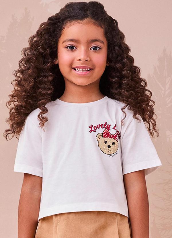 Momi - Blusa Off White com Estampa de Ursinha Branco