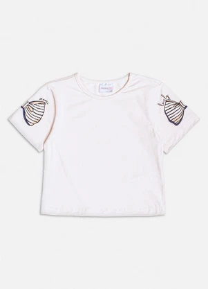 Momi - Blusa Off White com Laço e Strass Bege - MOMI