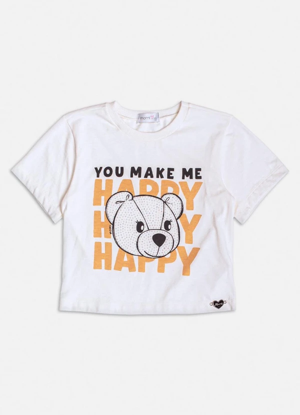 Momi - Blusa Off White de Ursinho com Strass Branco