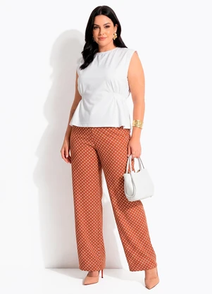 Quintess - Blusa Off White em Cotton com Franzido na Cintura e Decote Redondo - QUINTESS