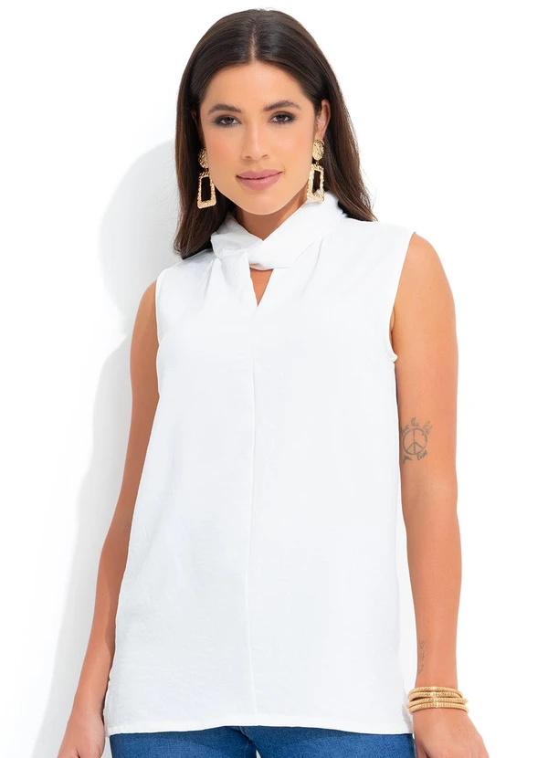 bonprix - Blusa Off White em Crepe Plano