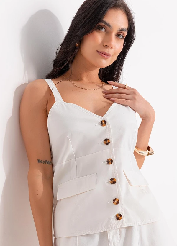 Quintess - Blusa Off White em Jeans 13