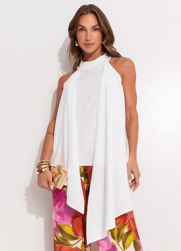 Quintess - Blusa Off White em Malha Crepe