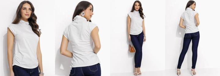 Blusa Off White em Malha de Algod�o Penteado