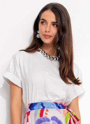 Quintess - Blusa Off White em Malha de Algodão Penteado - QUINTESS