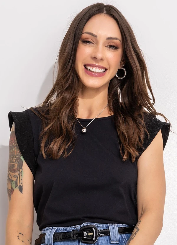 Bimini - Blusa Preta em Malha de Algodão