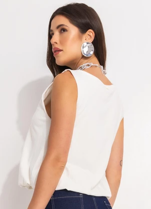 Quintess - Blusa Off White Balonê em Malha de Algodão - QUINTESS