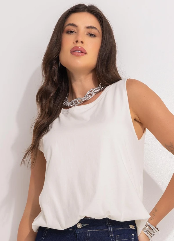 Quintess - Blusa Off White Balonê em Malha de Algodão