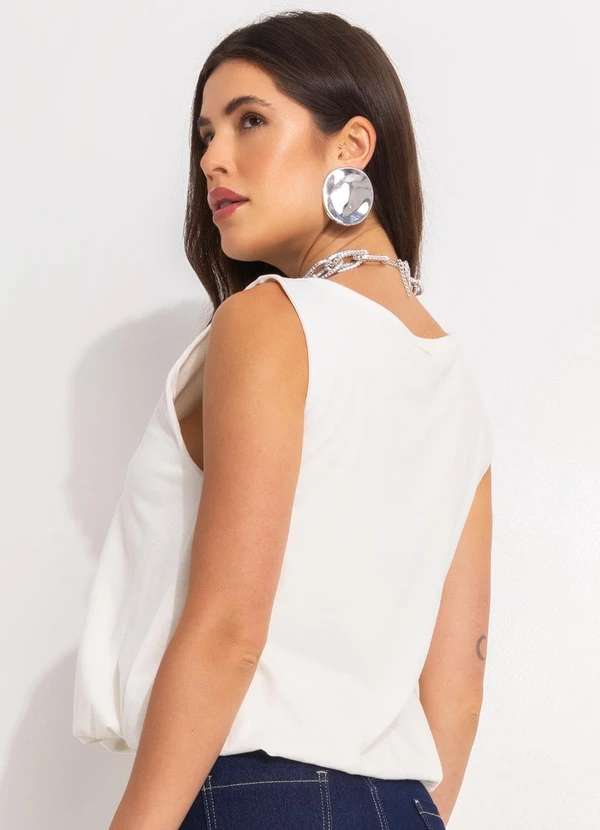 Quintess - Blusa Off White Balonê em Malha de Algodão 2