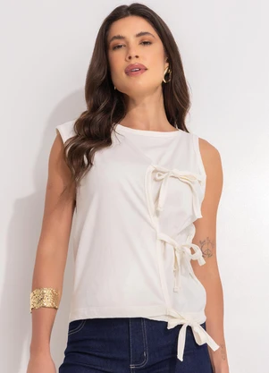 Quintess - Blusa Off White em Malha de Algodão - QUINTESS
