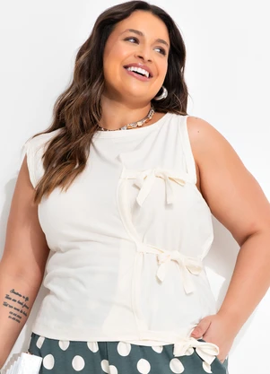 Quintess - Blusa Off White em Malha de Algodão - QUINTESS