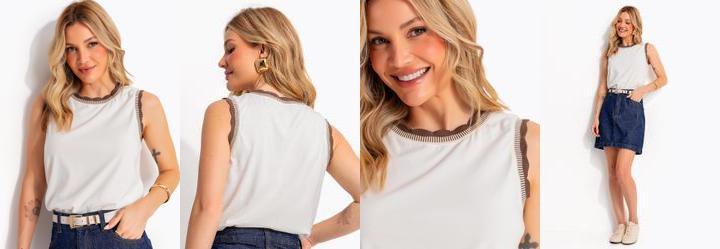 Blusa Off White em Malha de Algod�o